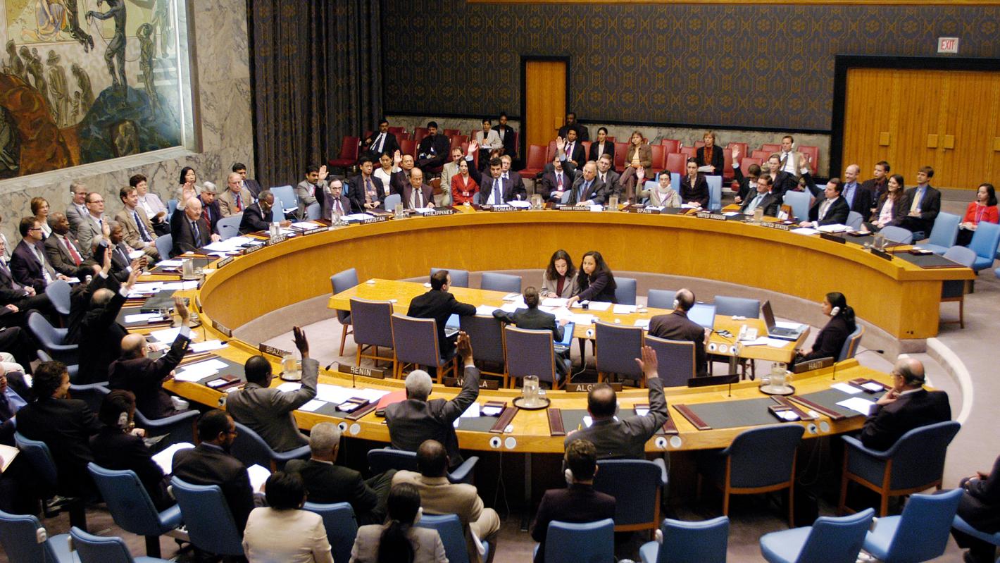 Security Council Establishes UN Stabilization Mission in Haiti. Wide view of the Security Council unanimously voting for resolution 1542 (2004)