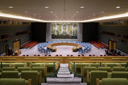 Wide view of the empty Security Council Chamber